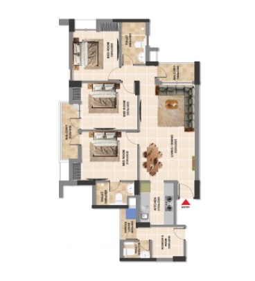 3 BHK + W Apartment